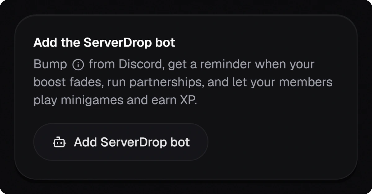 Meus servidores, com o quadro para adicionar o bot do ServerDrop.