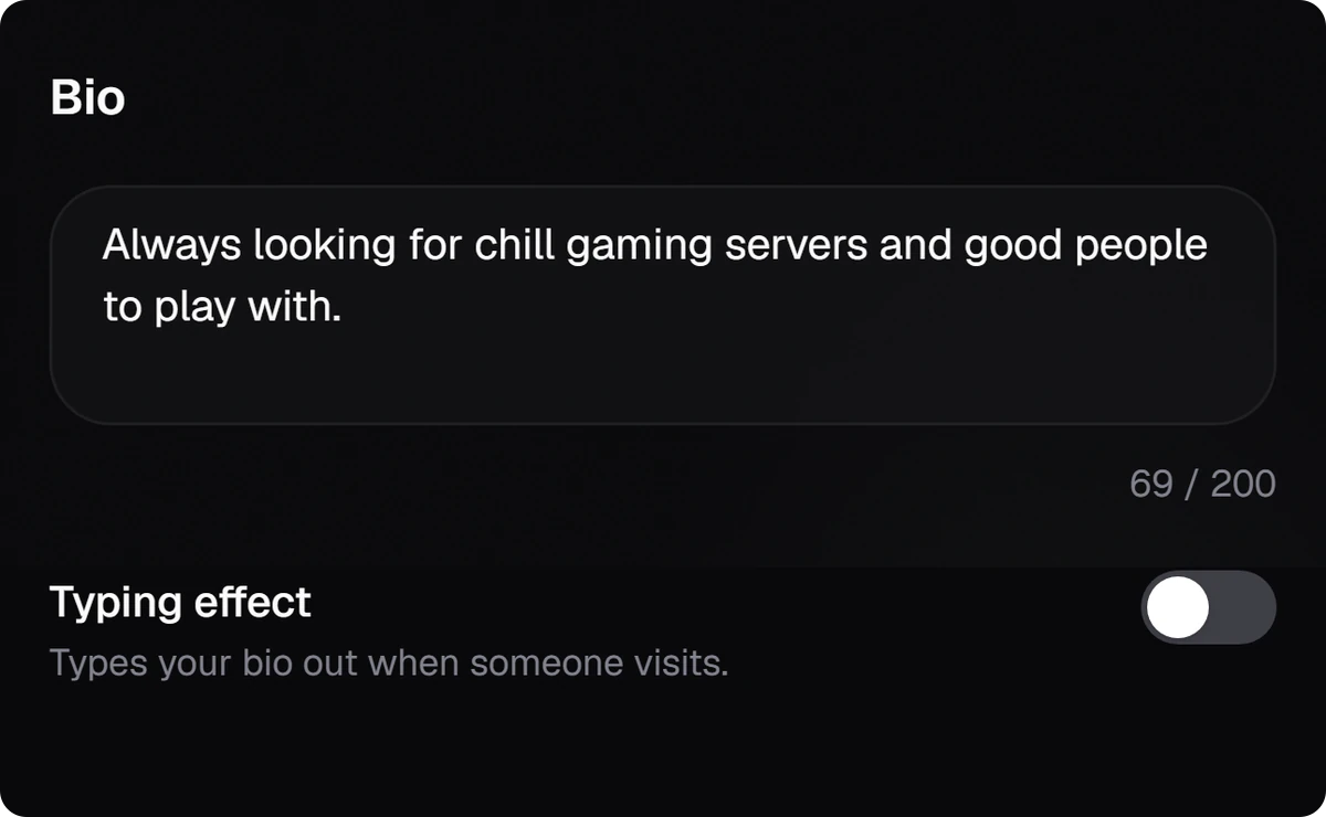 A bio e os links no editor de perfil.